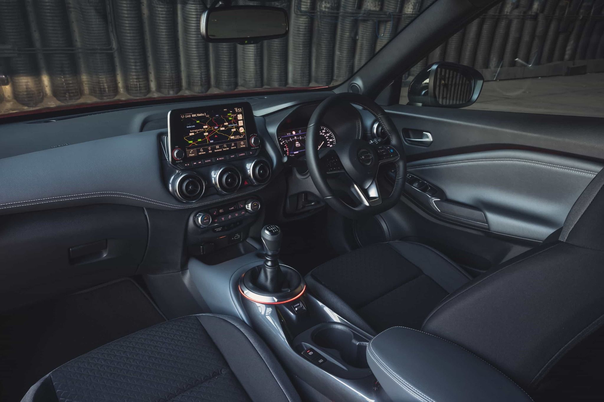 Interior of a car with a focus on the driver cockpit