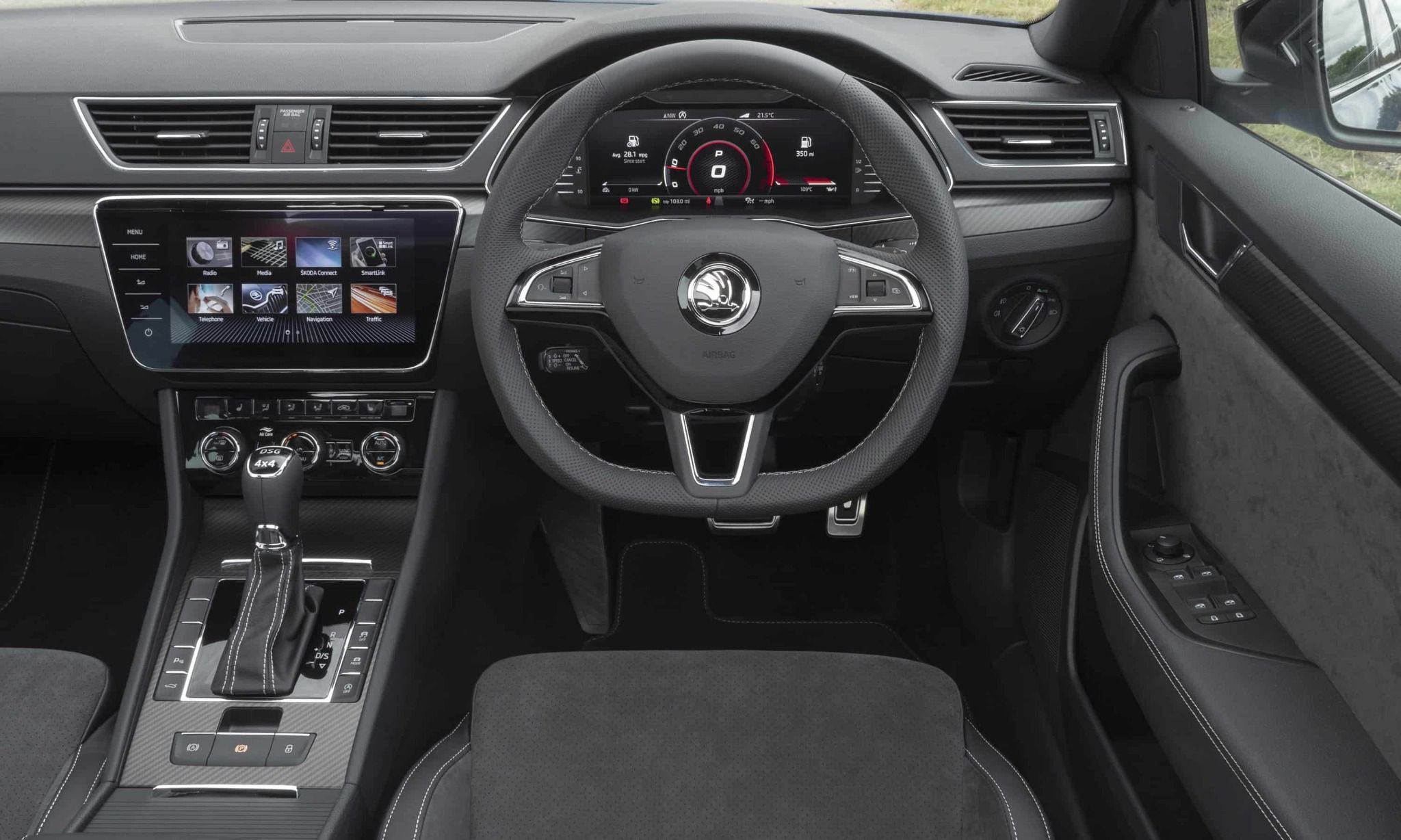 Interior shot of a Skoda Superb Steering Wheel