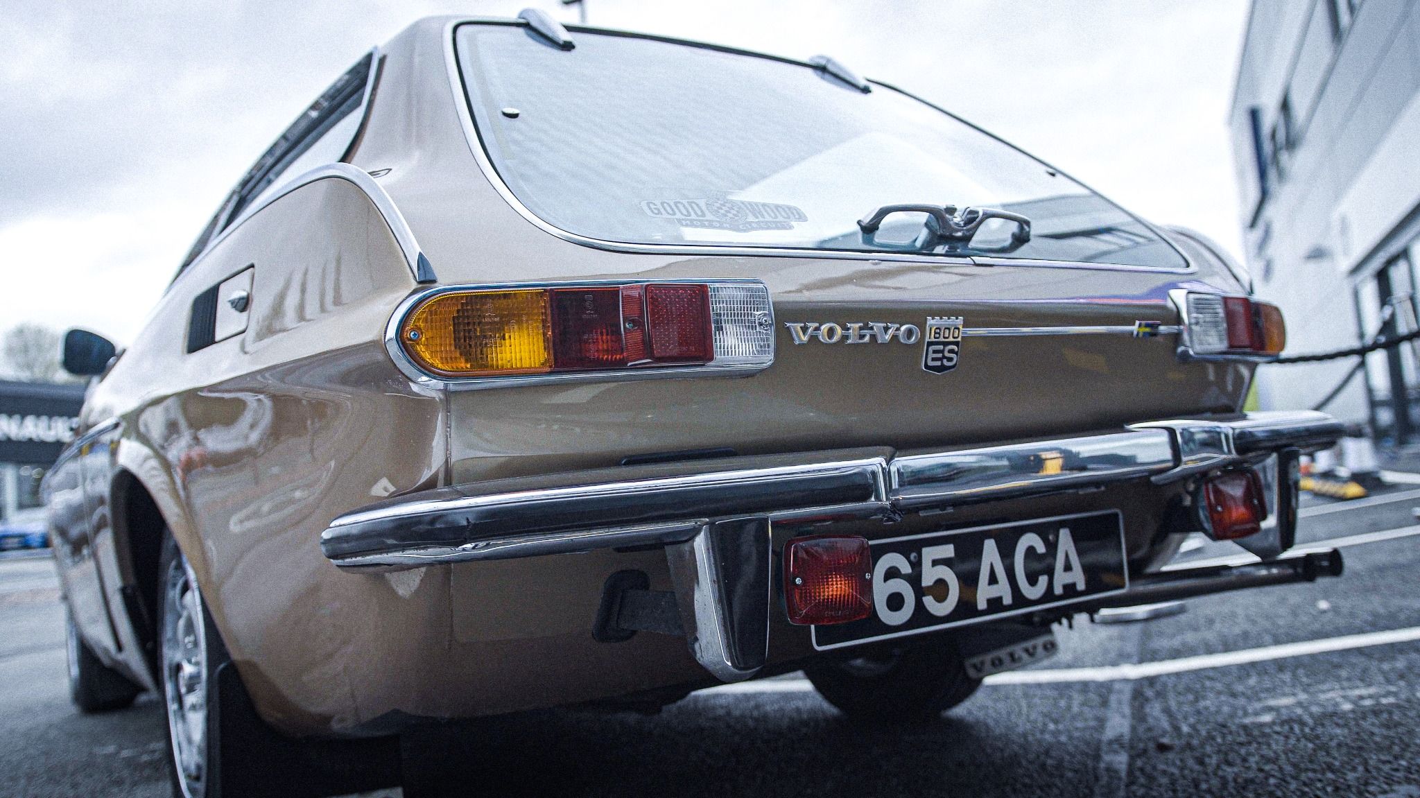 A vintage volvo 1800ES on displayed outside our event space