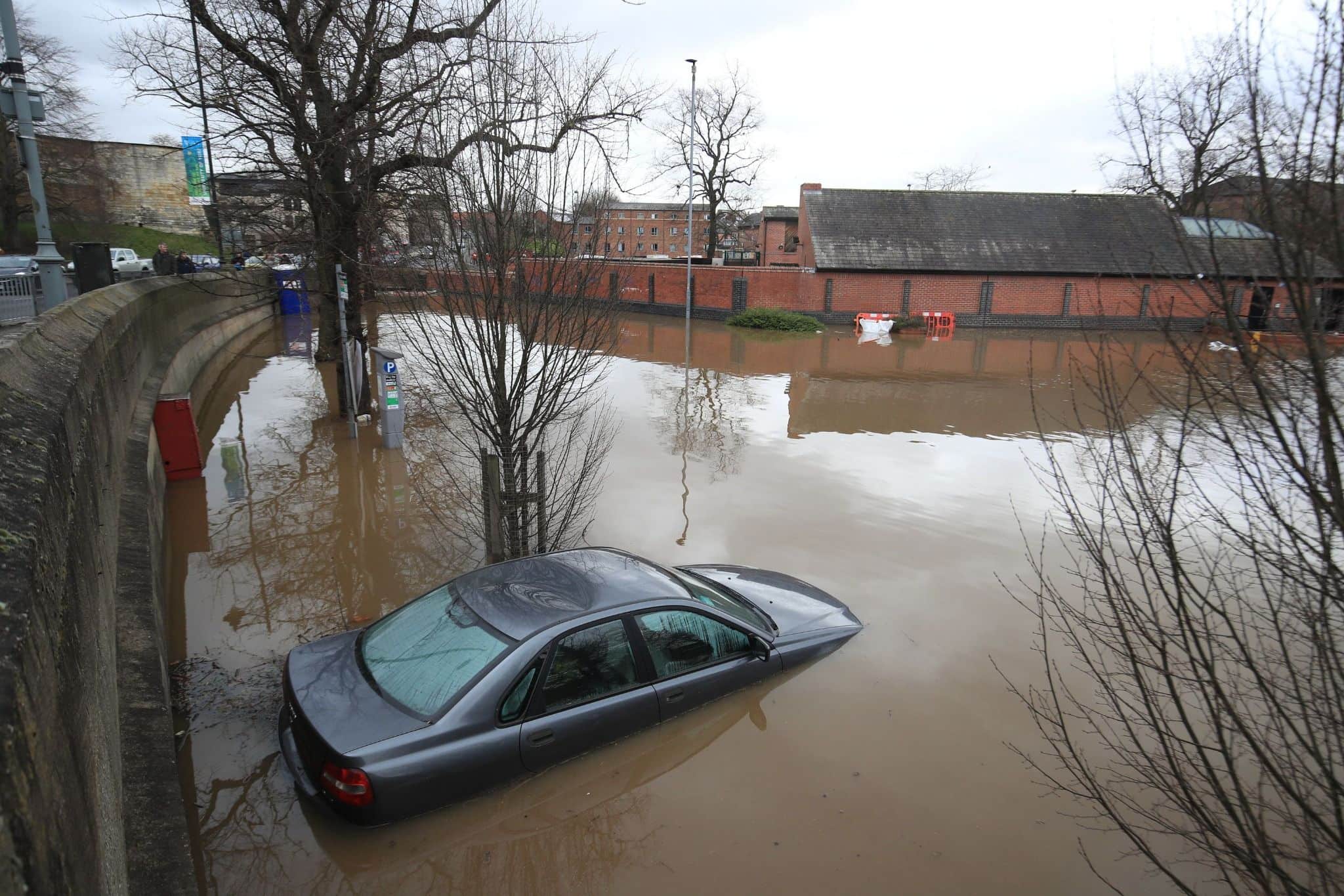 Car submerged in flood water