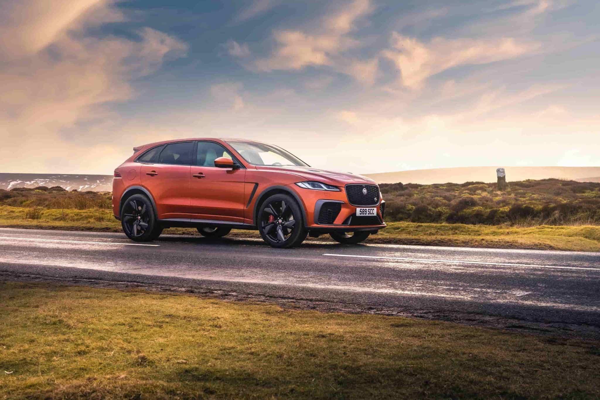 Orange Jaguar F Pace Parked Up in the Countyside