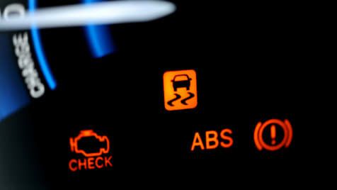 Car dashboard warning lights ABS and check battery